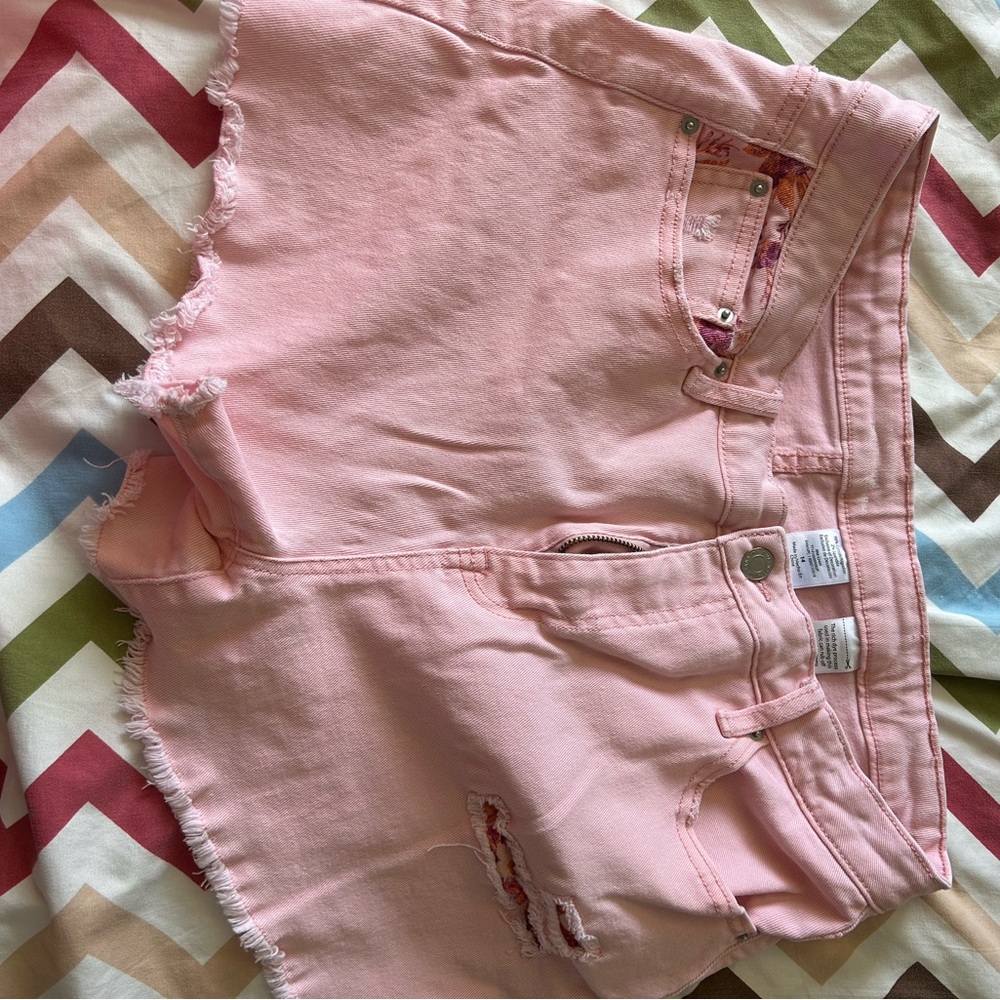 Pink Distressed Denim Shorts